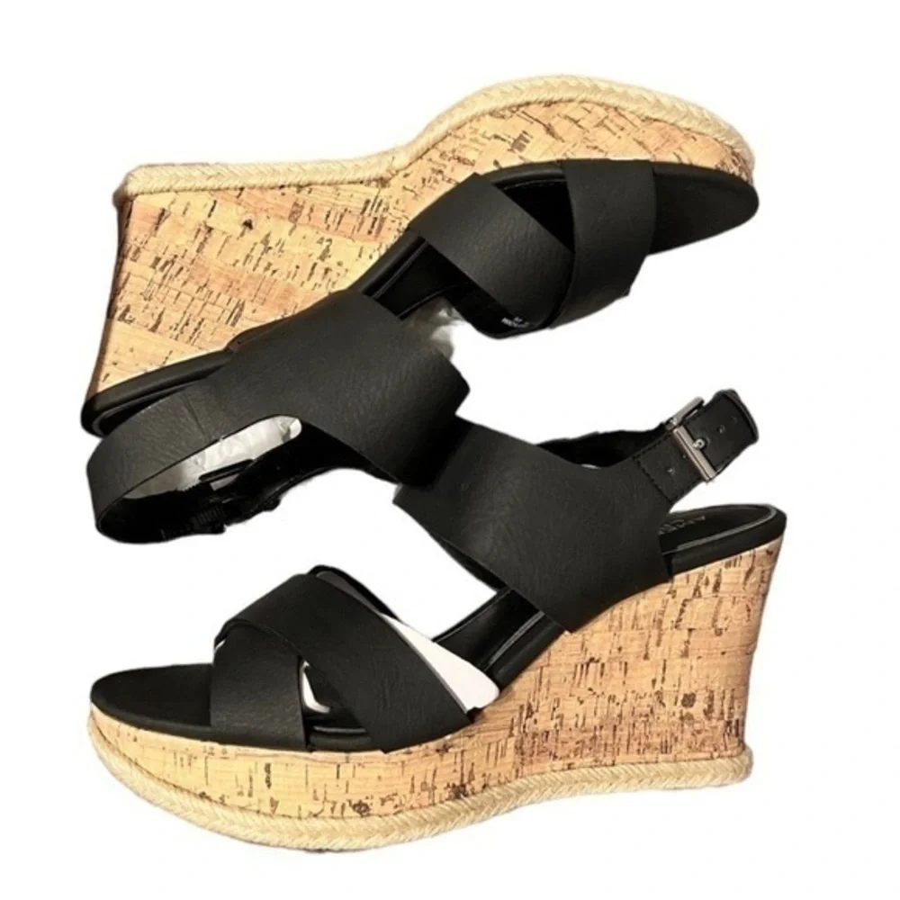 American Living Women's‎ Adrina Slingback Platform Wedge Sandals black size 9.5